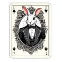 white rabbit in a tuxedo, filigree on background inside of a card neo traditional  tattoo design idea