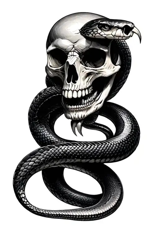 skull eating snake wrapped tattoo design idea