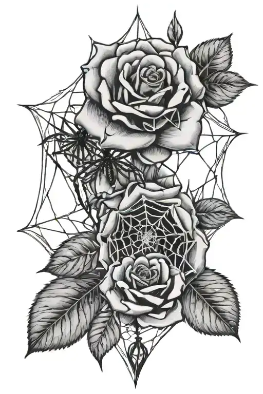 roses and a spider web tattoo tattoo design idea