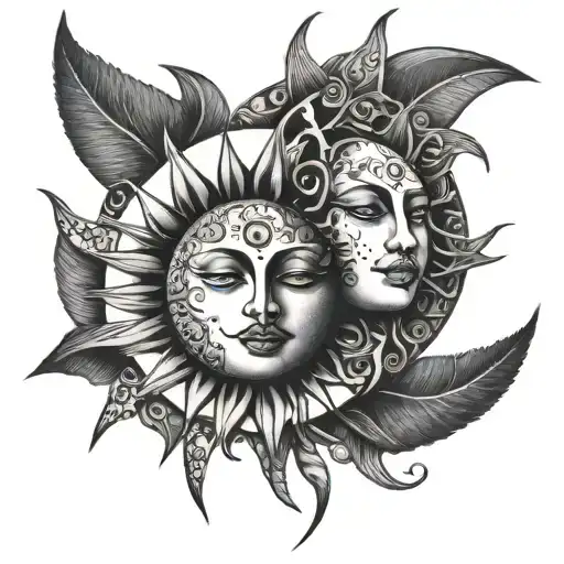 sun and moon for mother and daughter, dark feel  tattoo design idea