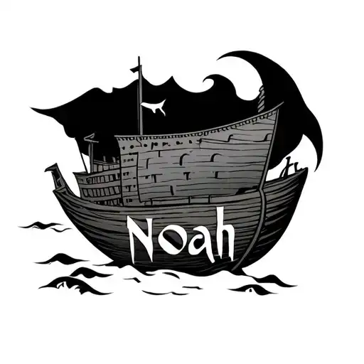 noahs ark with Noah written  tattoo design idea