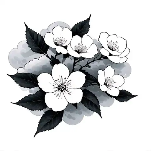 Cloud Japanese Leafs Cherry Blossom tattoo design idea