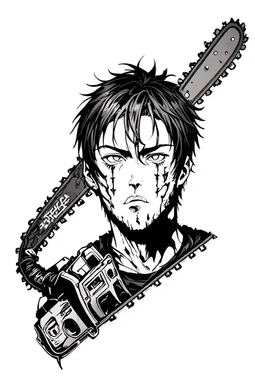 Anime-style tattoo of Power from Chainsaw Man with ahegao face, detailed blackwork. tattoo design idea