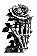 rose in barbed wire, held loosely by a skeleton hand tattoo design idea