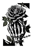 rose in barbed wire, held loosely by a skeleton hand tattoo design idea