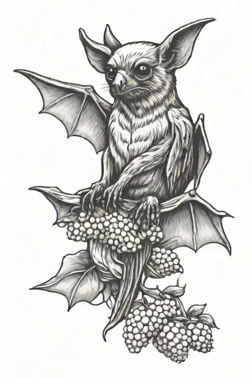fruit bat holding armfuls of fruit tattoo design idea