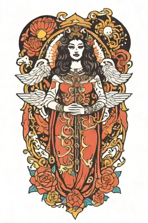 heaven opening her coat to reveal hidden galaxies tattoo design idea