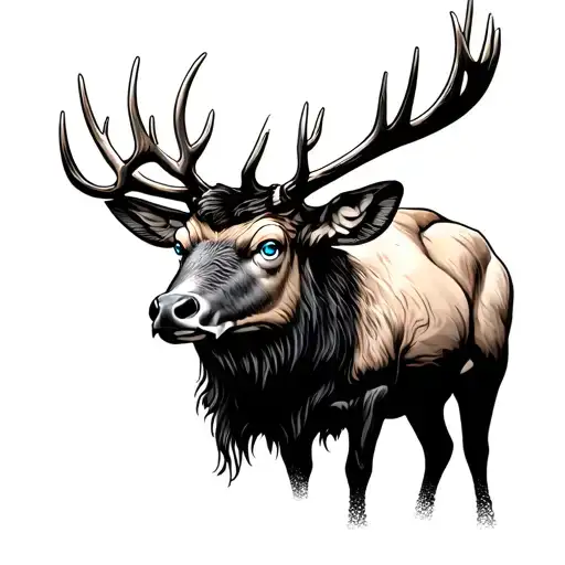 bull elk with blue eyes  tattoo design idea