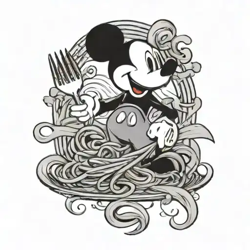 I want a fork with pasta spun on it and a Mickey silhouette in the pasta  tattoo design idea