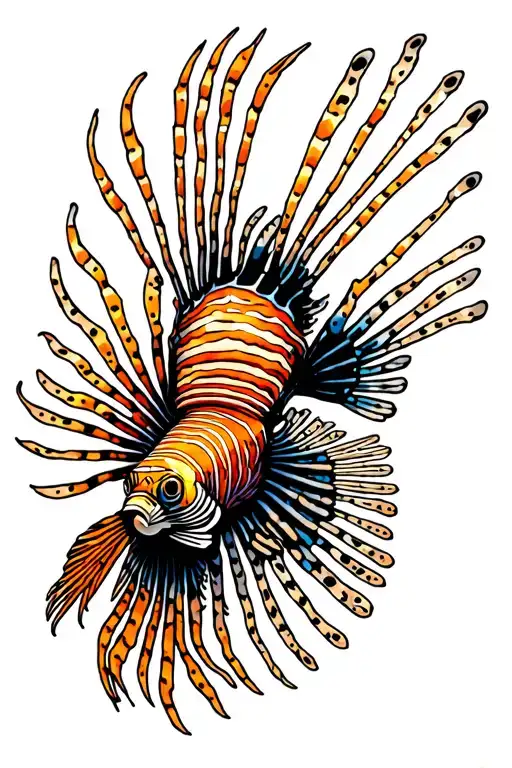 Lionfish coral reef scene tattoo design idea