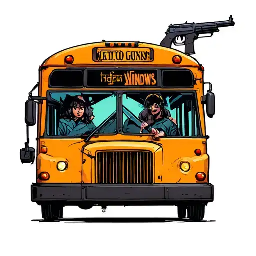 struggle bus with guns coming from the windows tattoo design idea
