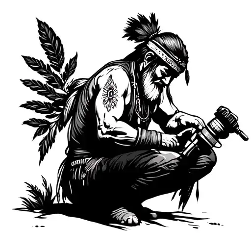 Native American plumber fixing tattoo design idea