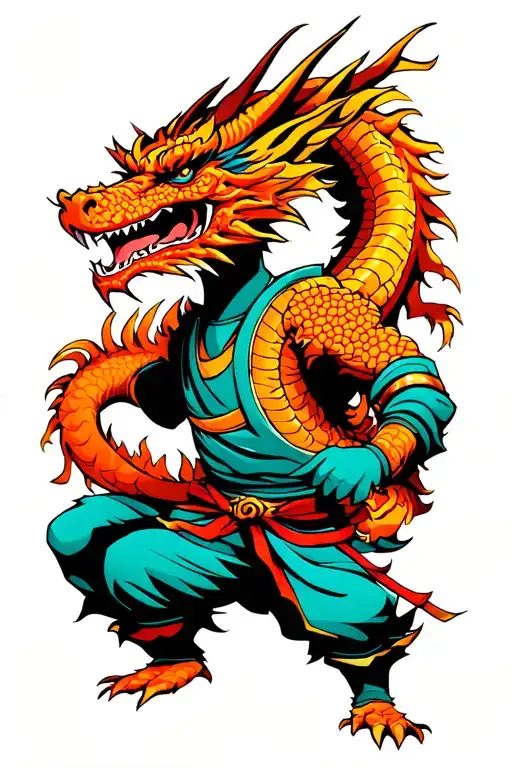 Samurai Fighting Dragon tattoo design idea