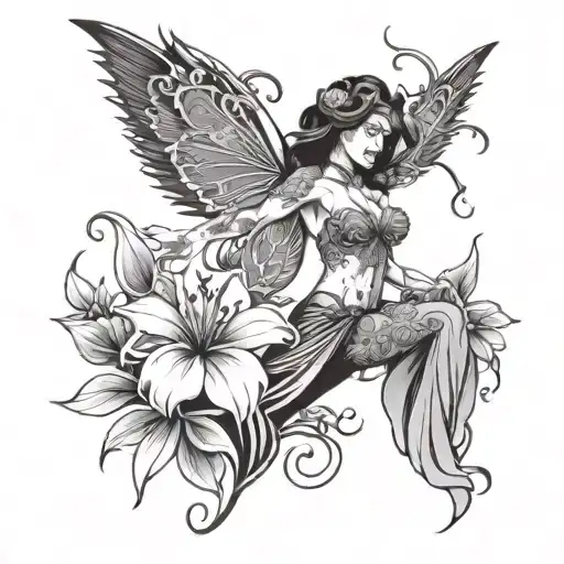 angelica flower, dave matthew's fire dancer, line and dot art tattoo design idea