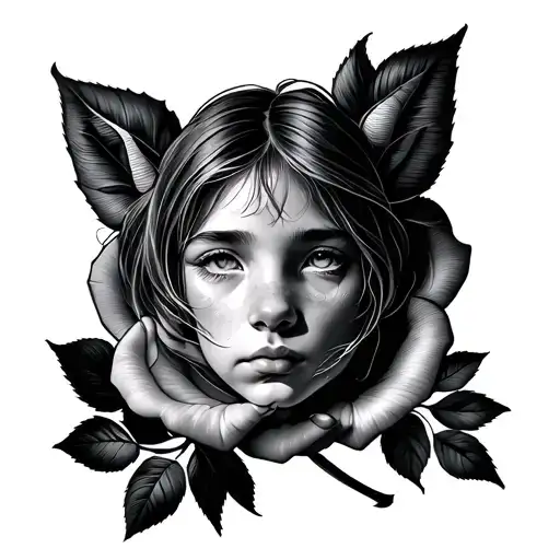 nala young with rose background looking through lens tattoo design idea