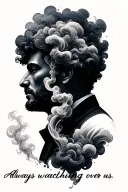 A realistic tattoo of a smoke cloud morphing into the silhouette of your dad, with the words 'Always watching over us' written beneath, combining your love for your dad and smoking tattoo design idea