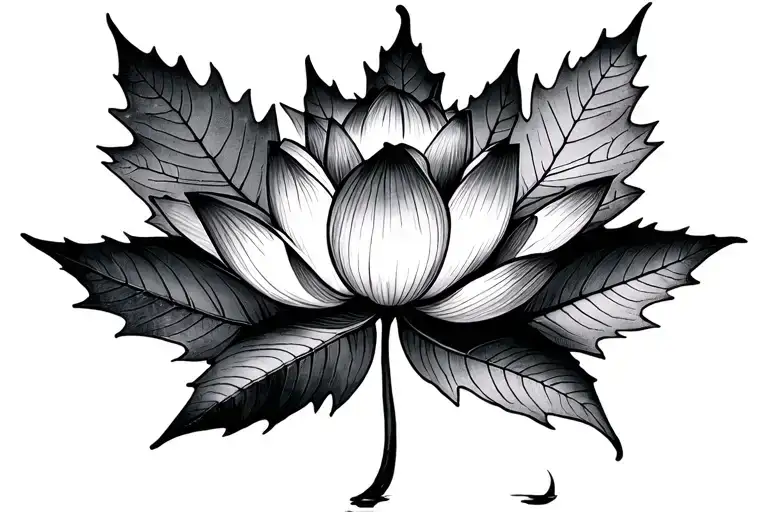 lotus and maple leaf tattoo design idea