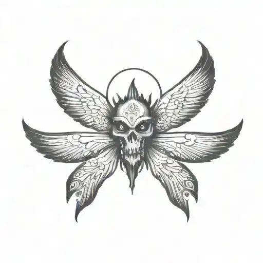 seraphim, 6 bat wings, centre eye, dark tattoo design idea