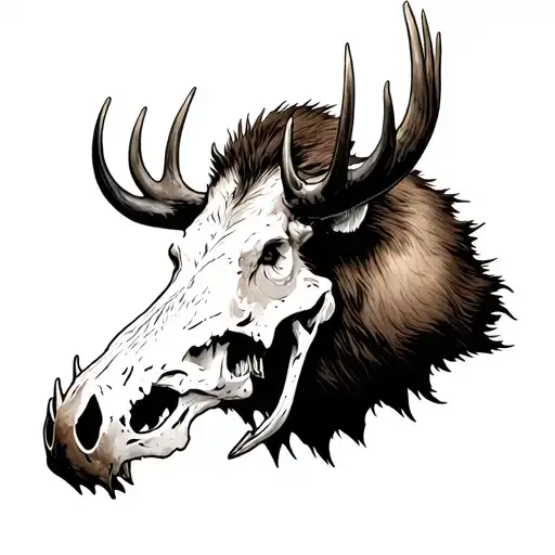 hunting wild boar moose skull tattoo design idea
