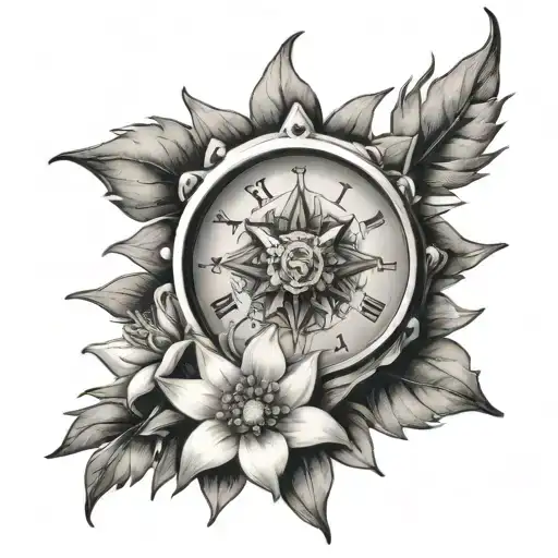 Edelweiss flower with a clock tattoo design idea