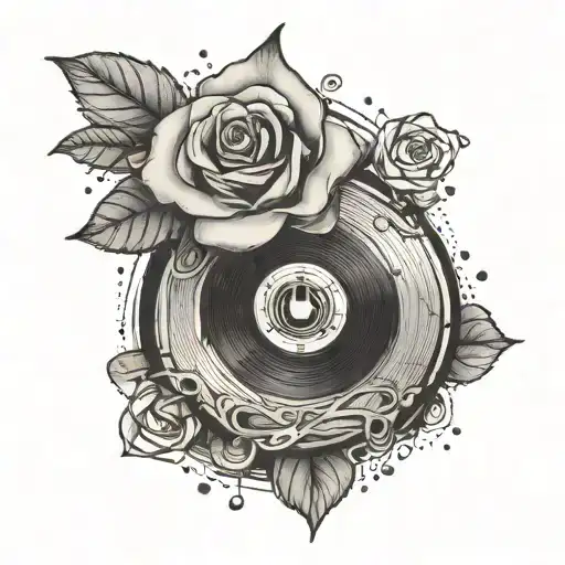 A tattoo of a broken LP record with a rose growing out of it, symbolizing hope amidst pain tattoo design idea
