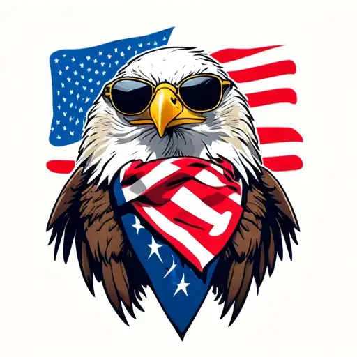 Bald Eagle wearing an American Flag bandana and sunglasses. tattoo design idea