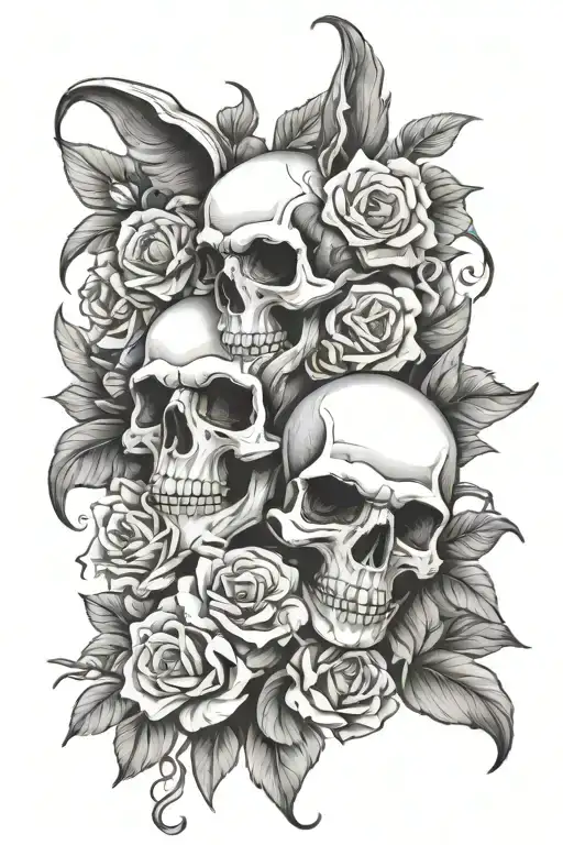 skulls, flowers, angel vs devil face tattoo design idea