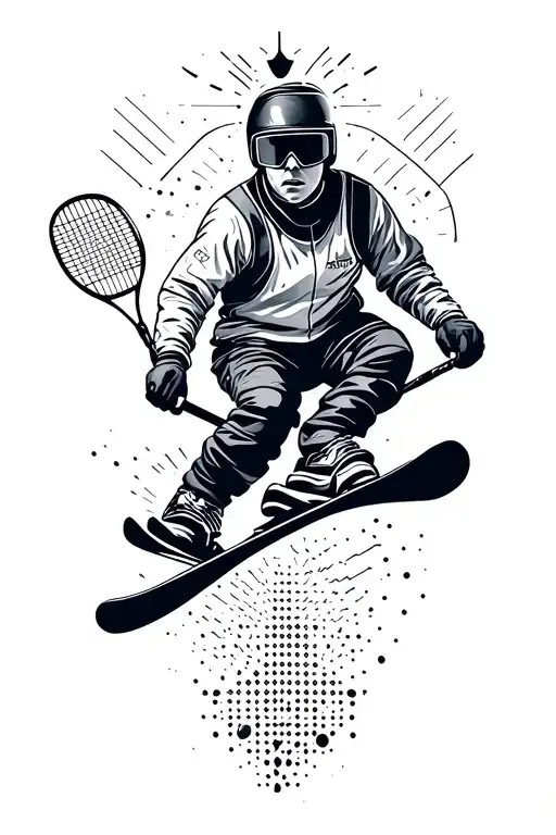Snowboarding and badminton tattoo design idea