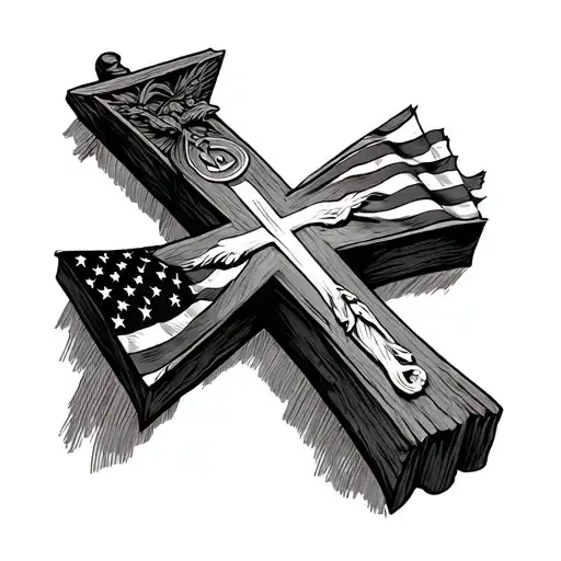 Christian Cross with American flag tattoo design idea