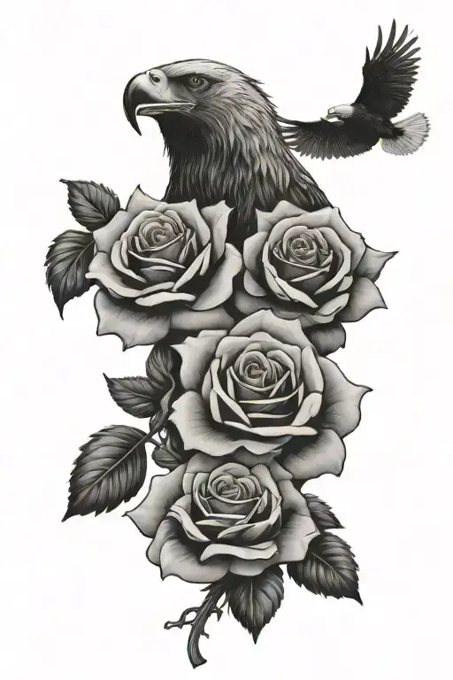 bear and eagles black roses tattoo design idea