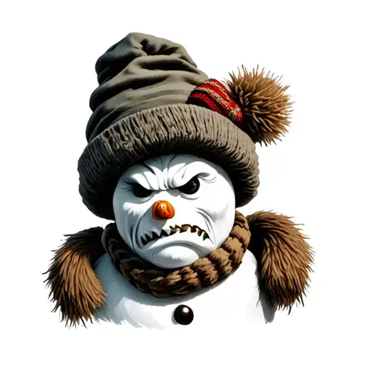 Angry Russian snowman in a hat with earflaps tattoo design idea