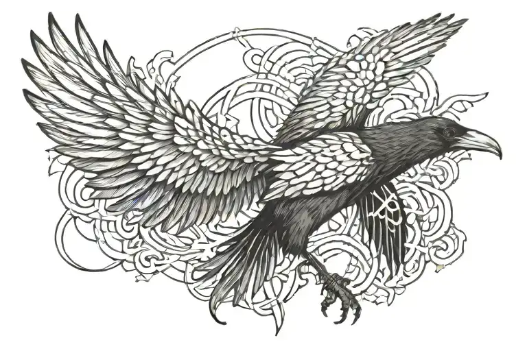  bird(crow) just the wings spread wide back with japanese kanji for fly on the wings tattoo design idea