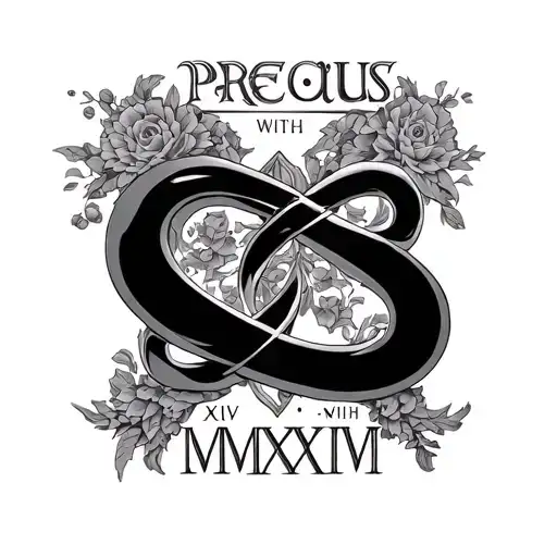 precious with XI-XV-MMXVIII behind the name in a infinity symbol  tattoo design idea
