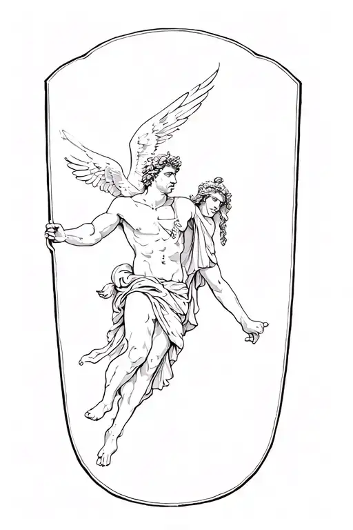 ancient roman/greek theme with icarus, sisyphus, and king leonidas tattoo design idea
