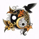 birds yin and yang music notes intertwined tattoo design idea