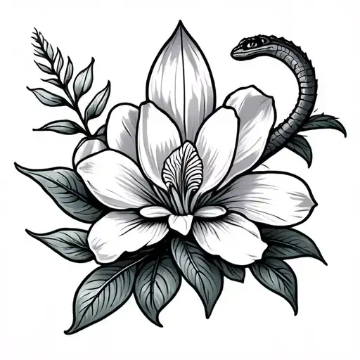 fluer de lis magnolia and iris flower cypress teee alligator representing Louisiana  tattoo design idea