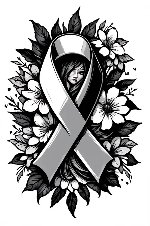 Recovery ribbon intertwined with flowers and she overcame everything that tried to destroy her  tattoo design idea