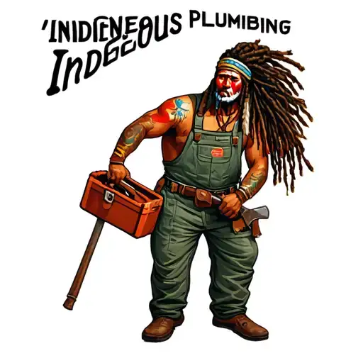 "Indigenous Plumbing " dreadlock painted face Native American plumber holding a toolbox tattoo design idea