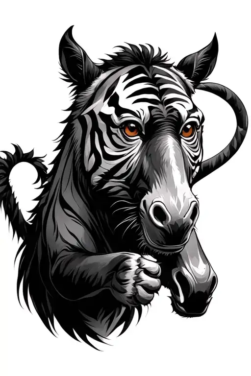 horse tiger monkey playing tattoo design idea