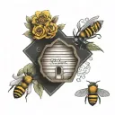 bee hive with family names incorporated tattoo design idea