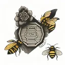 bee hive with family names incorporated tattoo design idea