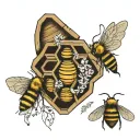 bee hive with family names incorporated tattoo design idea
