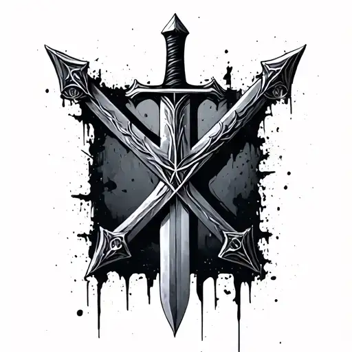 A grunge design of a sword that resembles a cross  tattoo design idea