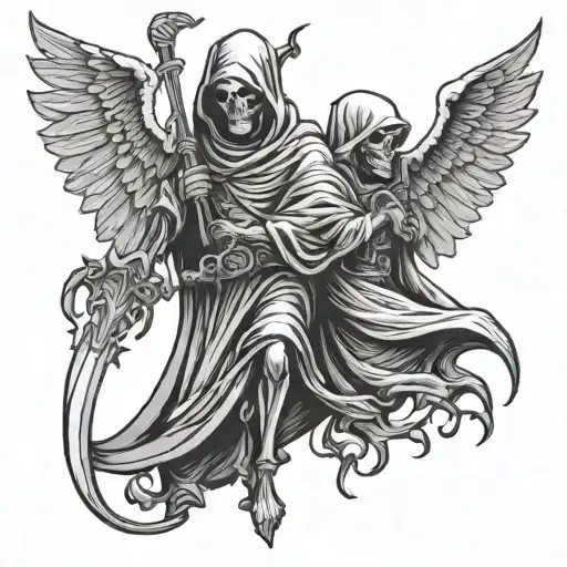 one half grim reaper one half angel  together tattoo design idea