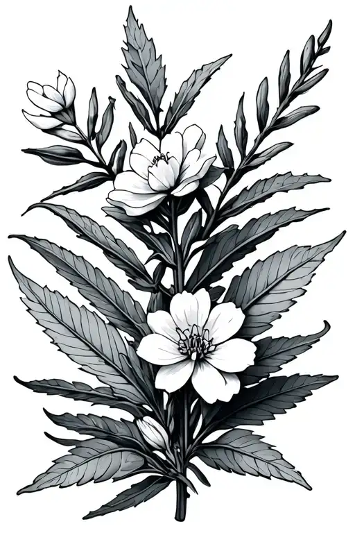 California White sage plant sprig leaves and flowers  tattoo design idea