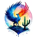 Phoenix rising with cactus Aquarius constellation tattoo design idea