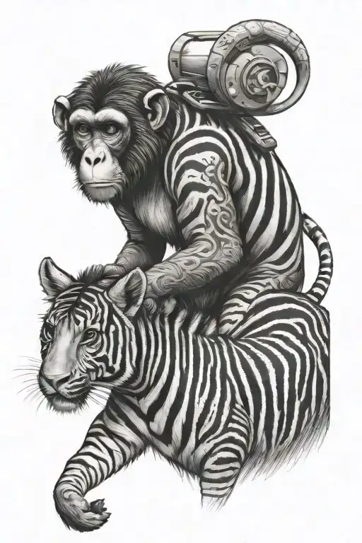 Monkey on a zebra's back tattoo tattoo design idea