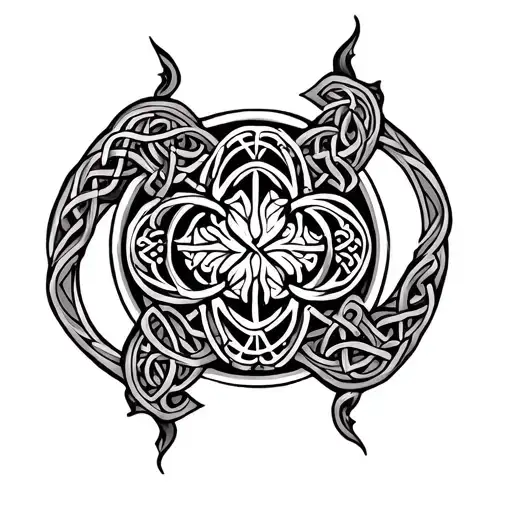 celtic vibe pattern from shoulder to elbow woth 5 names hidden in it tattoo design idea
