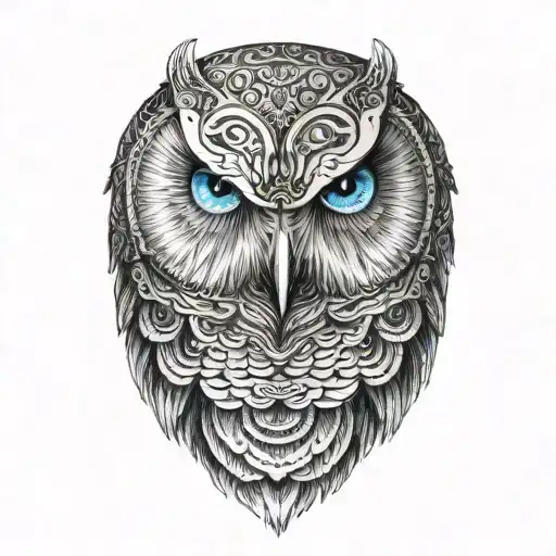 snow owl sitting with blue eyes tattoo design idea