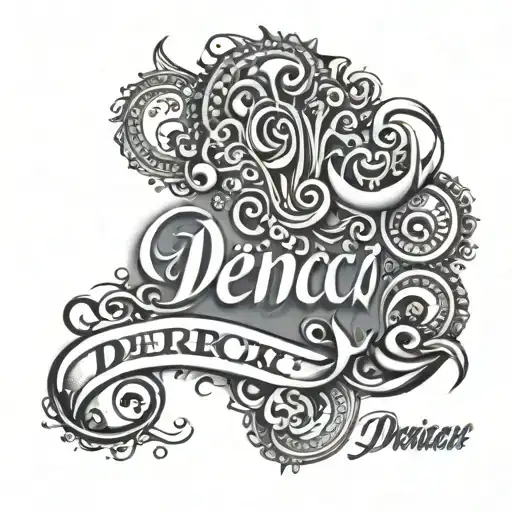 create one tatoo with the names Derick, Dency and pavi name in telugu and Amma in tamil language with unique design tattoo design idea